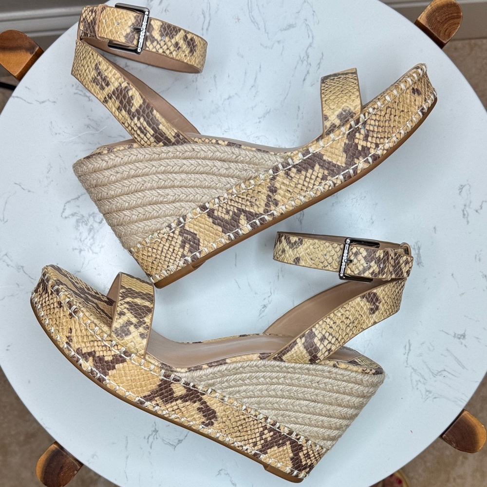 Lauren Ralph Lauren‎ Hilarie Ankle Strap Espadrille Tan Snake Print Wedges - 10